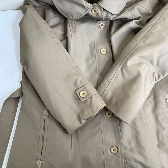 Vintage Tan Trench Coat Lined Button Front Tie Belt Union Label Women Medium - Picture 13 of 14